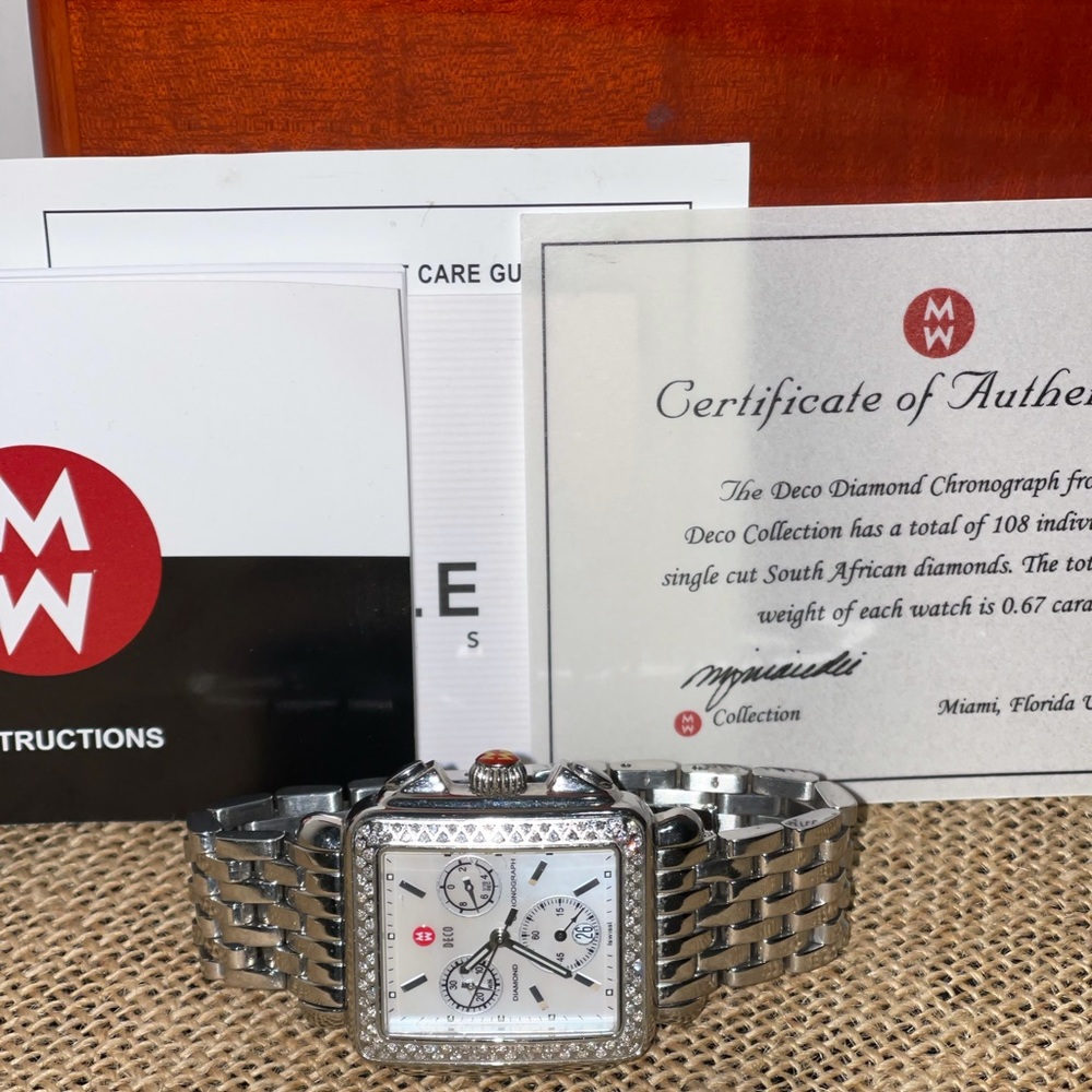 Michele Deco 18 Diamond MOP Bracelet Watch - Picture 2 of 16
